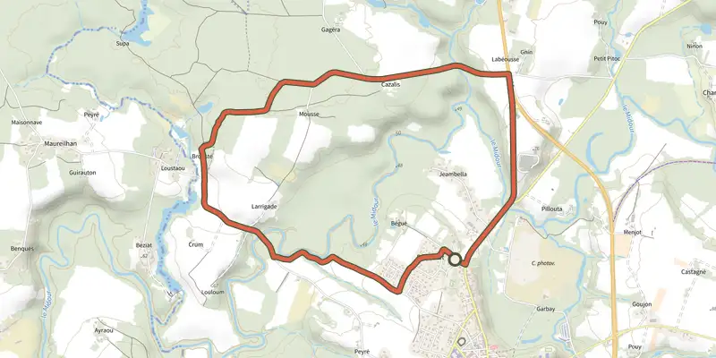 Map of the Petite Randonnée Villeneuve track on the IGN map, with the start and numbered waypoints