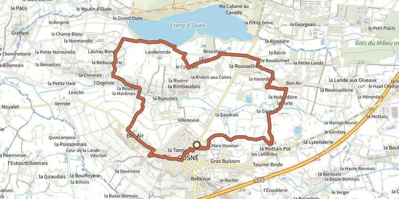 Carte du tracé de Le Meneur de Loups sur le Plan IGN, départ et points de passage numérotés