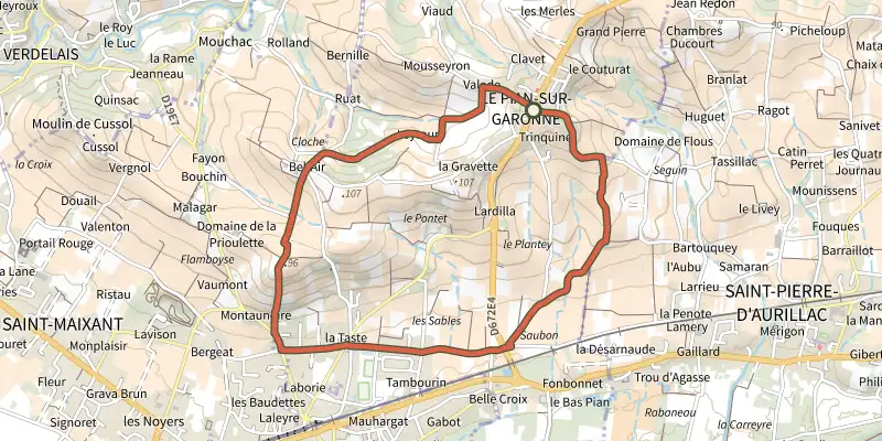 Carte du tracé de Le Pian-sur-Garonne : boucle locale sur le Plan IGN, départ et points de passage numérotés