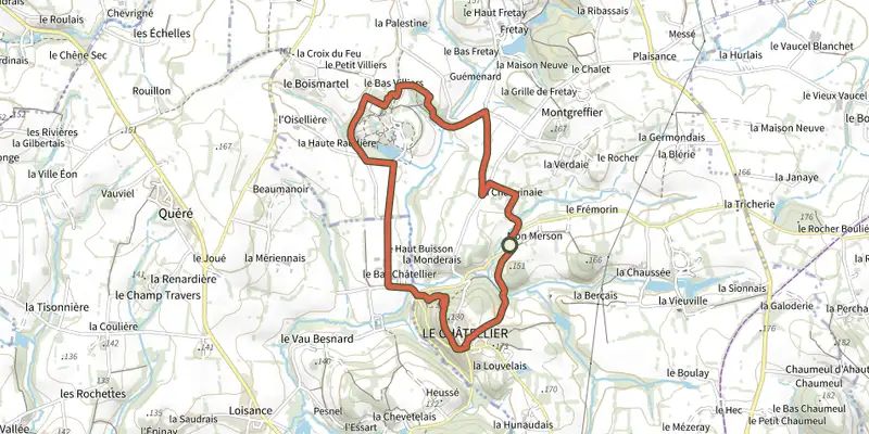 Carte du tracé de Le Chatellier - le cirque du Diable sur le Plan IGN, départ et points de passage numérotés
