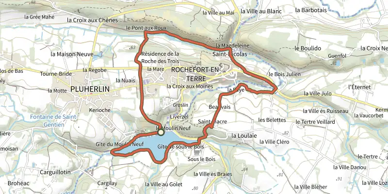 Map of the Circuit de Rochefort track on the IGN map, with the start and numbered waypoints