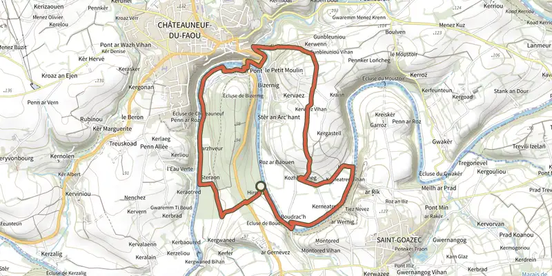 Map of the La passerelle track on the IGN map, with the start and numbered waypoints