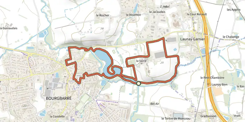 Carte du tracé de Circuit de la Vayrie sur le Plan IGN, départ et points de passage numérotés
