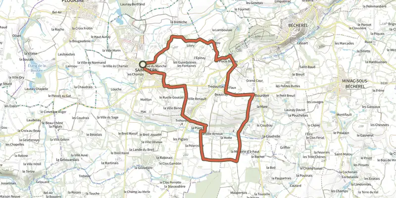 Map of the Circuit des Châteaux track on the IGN map, with the start and numbered waypoints