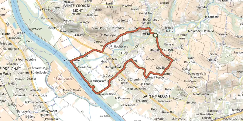 Carte du tracé de Saint-Maixant : boucle locale sur le Plan IGN, départ et points de passage numérotés
