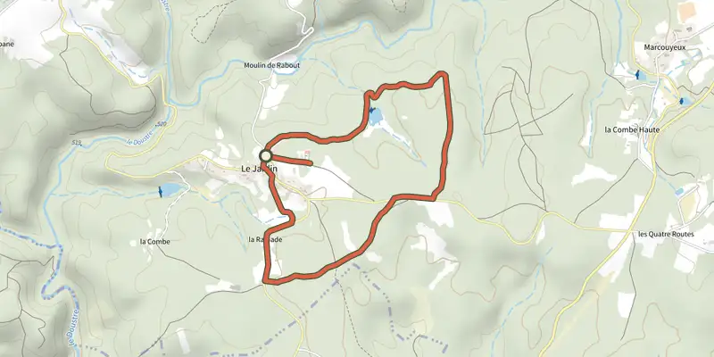 Carte du tracé de Le Jardin Bourg sur le Plan IGN, départ et points de passage numérotés