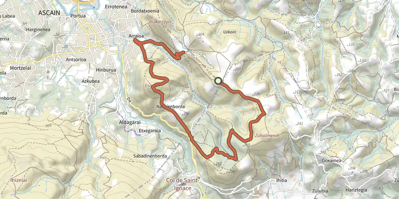 Map of the Sentier des sommets track on the IGN map, with the start and numbered waypoints