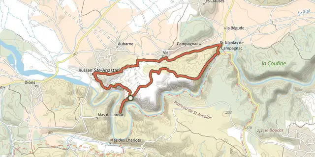 Tracé de Les gorges du Gardon sur le Plan IGN