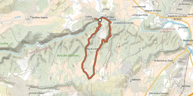 Tracé de L'ermitage de Collias sur le Plan IGN