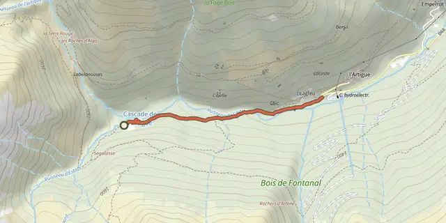 Tracé de Les Cascades de l'Artigue sur le Plan IGN