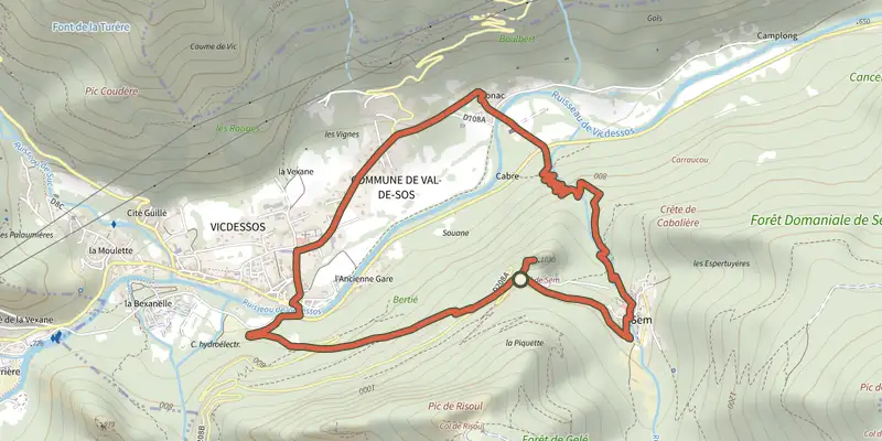 Carte du tracé de Le Palet de Samsom sur le Plan IGN, départ et points de passage numérotés