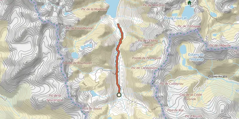 Carte du tracé de Les Orris du Carla sur le Plan IGN, départ et points de passage numérotés