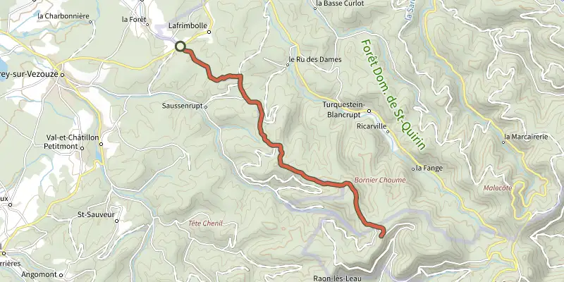 Carte du tracé de Grand Chemin d'Allemagne sur le Plan IGN, départ et points de passage numérotés
