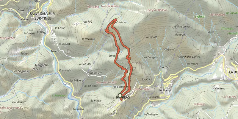 Map of the Circuit de la Couletta track on the IGN map, with the start and numbered waypoints