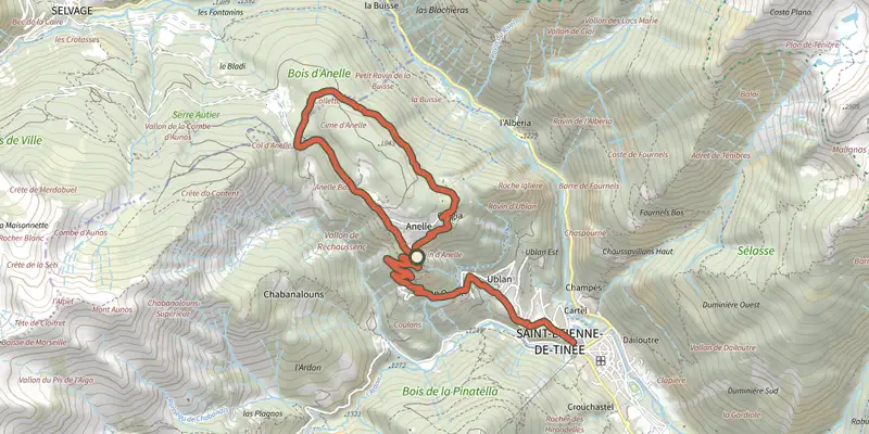 Carte du tracé de Circuit du Bois d'Anelle sur le Plan IGN, départ et points de passage numérotés