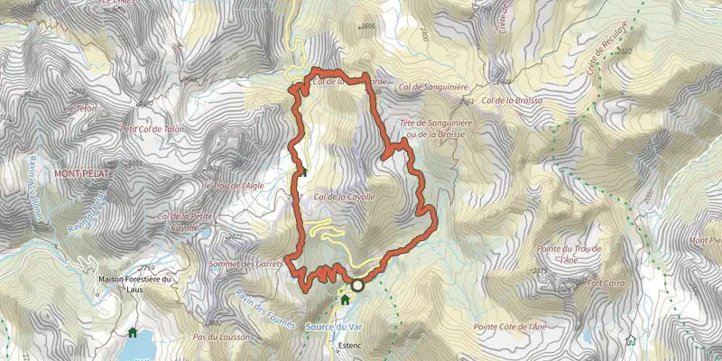 Map of the Col de la Boucharde track on the IGN map, with the start and numbered waypoints