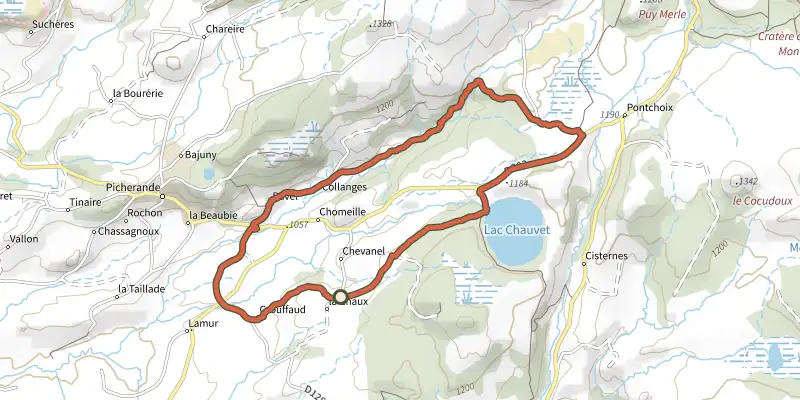 Carte du tracé de Le Lac Chauvet sur le Plan IGN, départ et points de passage numérotés