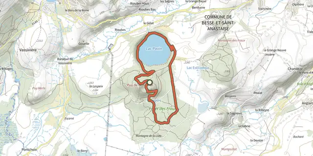 Tracé de Le puy de Montchal et le Lac Pavin sur le Plan IGN