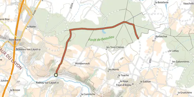 The Circuit Coteaux et Forêt de Beaulieu track on the IGN map