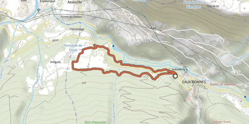 Map of the La promenade horizontale track on the IGN map, with the start and numbered waypoints