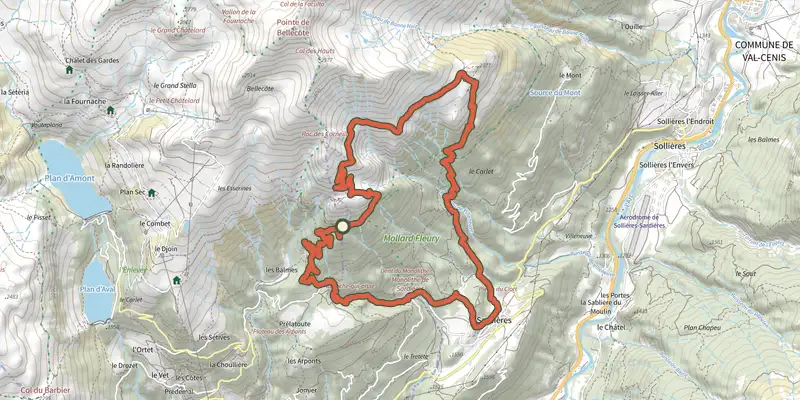 Map of the Sentier Balcon de la Turra à la Loza track on the IGN map, with the start and numbered waypoints