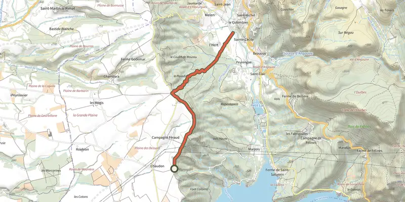 Carte du tracé de Tour des Balcons du Verdon et Plateau de Valensole sur le Plan IGN, départ et points de passage numérotés