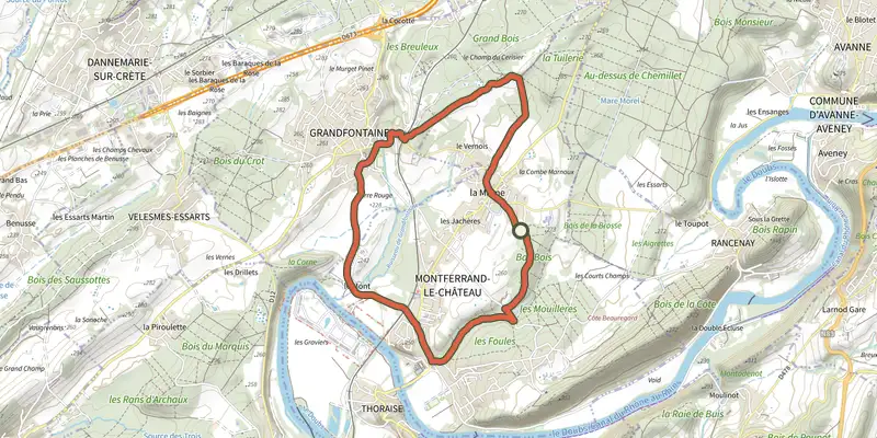 Carte du tracé de Sentier de Béthanier-la-Marne sur le Plan IGN, départ et points de passage numérotés