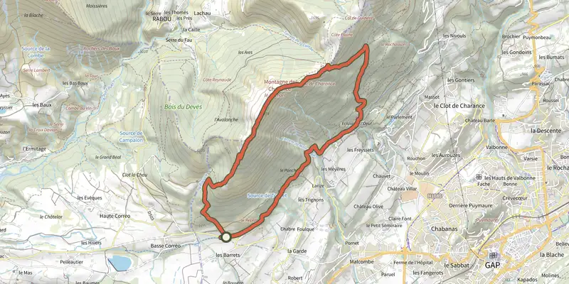 Carte du tracé de Le Tour du Cuchon sur le Plan IGN, départ et points de passage numérotés