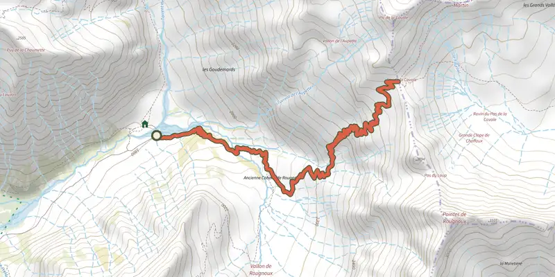 Map of the Eldorado ! Le Pas de la Cavale par Champoléon track on the IGN map, with the start and numbered waypoints