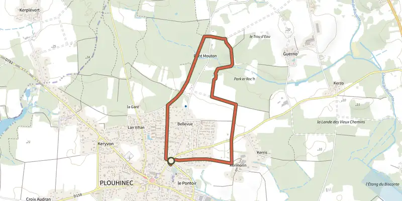 Map of the Circuit du Lavoir du Vamen track on the IGN map, with the start and numbered waypoints