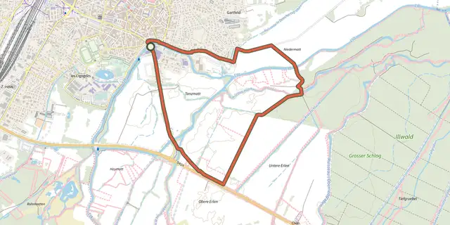 The Sentier d'interpretation de l'Illwald track on the IGN map