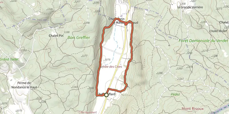 Map of the Sentier de Combe des Cives track on the IGN map, with the start and numbered waypoints
