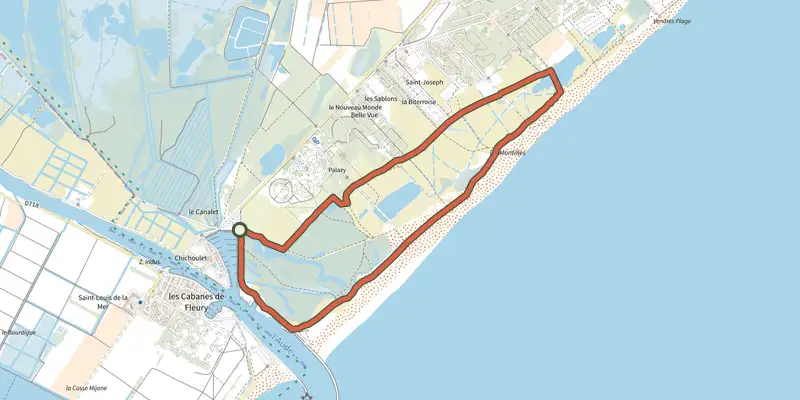 Map of the Boucle du littoral track on the IGN map, with the start and numbered waypoints