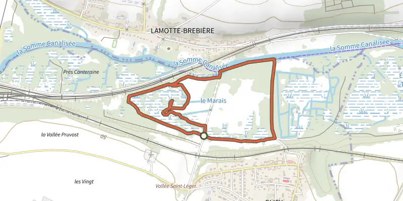 Carte du tracé de Le Marais de Glisy sur le Plan IGN, départ et points de passage numérotés