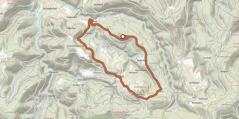 Carte du tracé de Le Sickertkopf sur le Plan IGN, départ et points de passage numérotés