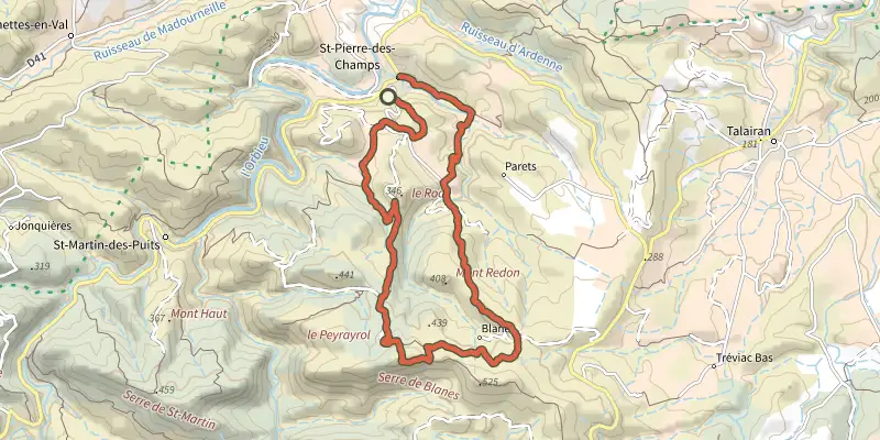 Map of the Le camin du Mont Major track on the IGN map, with the start and numbered waypoints