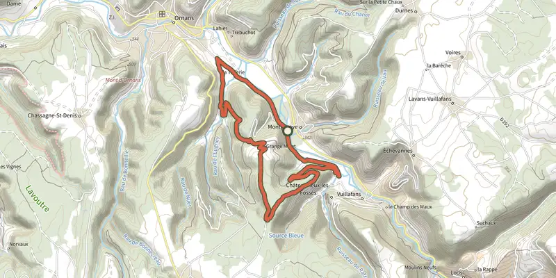 Map of the La Grange Millet track on the IGN map, with the start and numbered waypoints