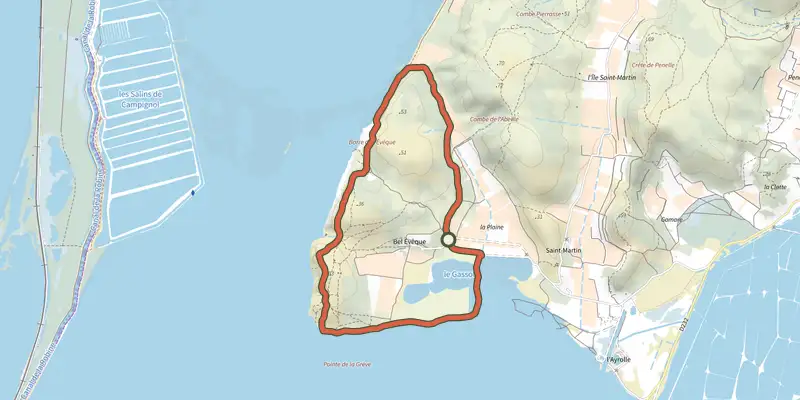 Map of the Les Goules track on the IGN map, with the start and numbered waypoints