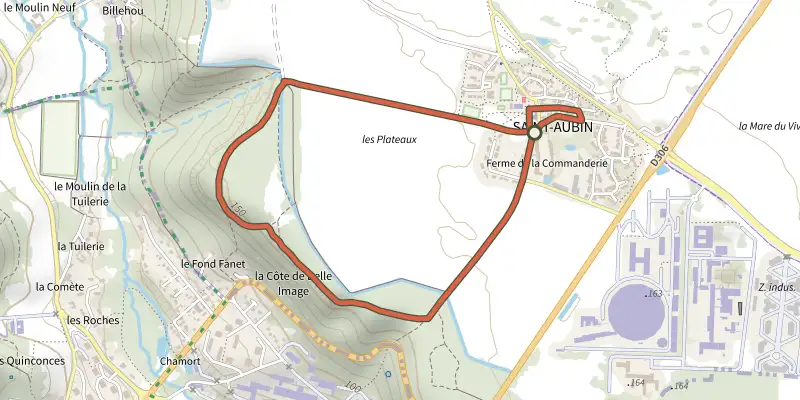 Map of the Circuit St-Aubin Les Plateaux track on the IGN map, with the start and numbered waypoints