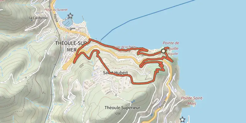 Carte du tracé de Circuit de l'Aiguille sur le Plan IGN, départ et points de passage numérotés