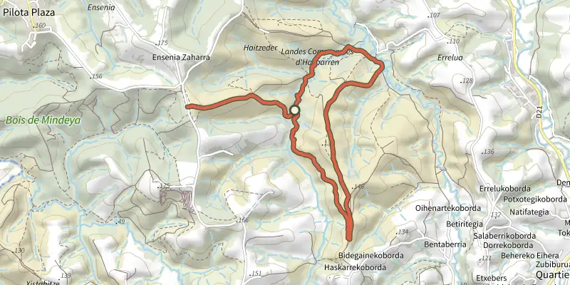 Carte du tracé de Haitzeder sur le Plan IGN, départ et points de passage numérotés