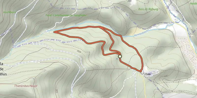 Map of the Circuit du Lautenbaechlein track on the IGN map, with the start and numbered waypoints
