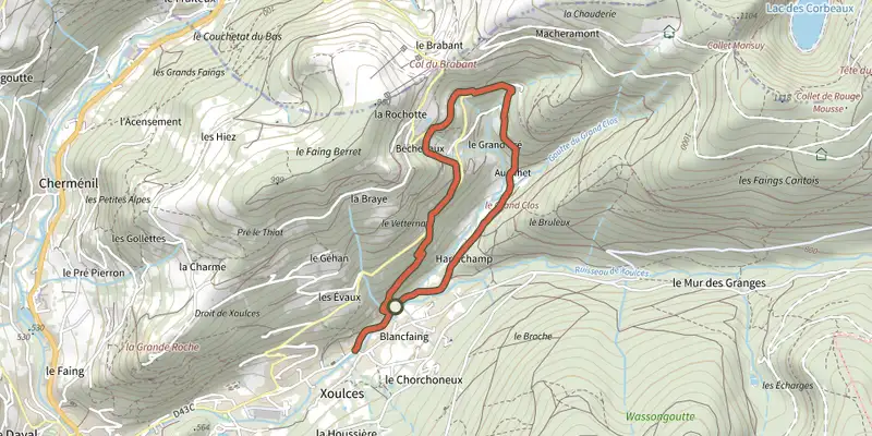 Map of the Circuit de Xoulces track on the IGN map, with the start and numbered waypoints
