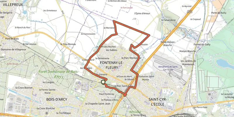 Map of the Le sentier des Seigneurs track on the IGN map, with the start and numbered waypoints