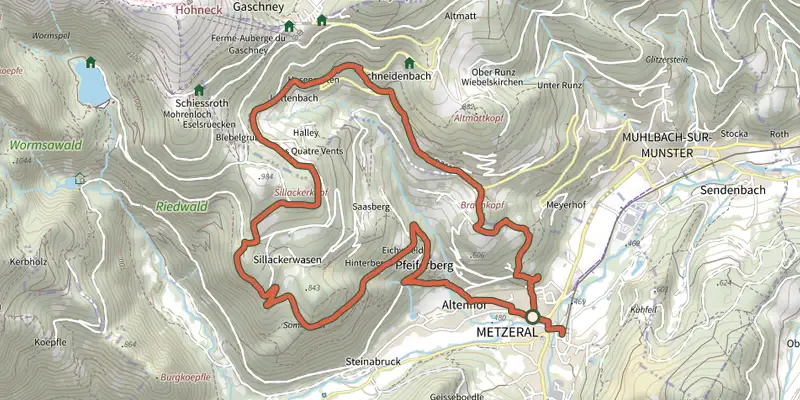 Carte du tracé de Les Jonquilles sur le Plan IGN, départ et points de passage numérotés