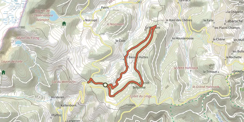 Map of the Circuit des Basses Huttes track on the IGN map, with the start and numbered waypoints