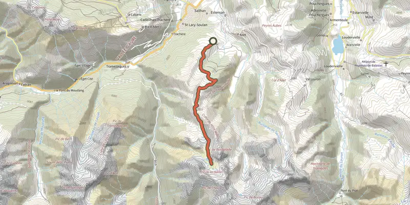 Carte du tracé de Randonnée Ens <> Lac de Consaterre sur le Plan IGN, départ et points de passage numérotés