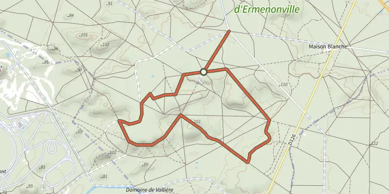 Map of the En Forêt des Abbayes track on the IGN map, with the start and numbered waypoints