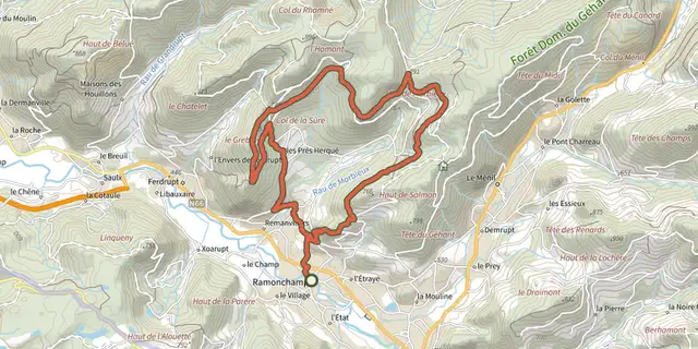 The Circuit du col de Morbieux track on the IGN map