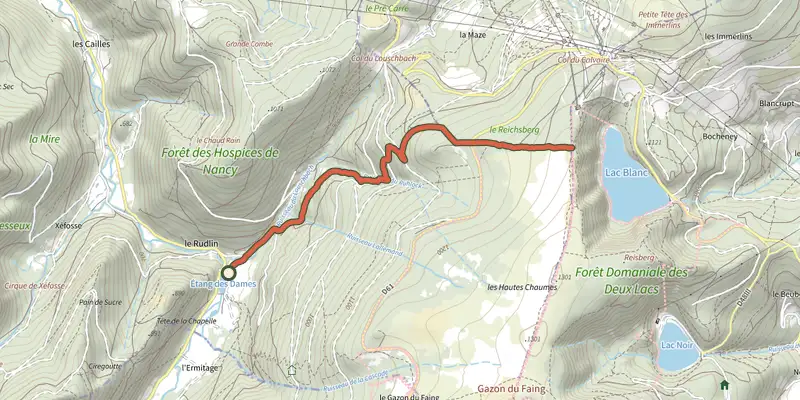 Map of the Sentier du Ruhlock track on the IGN map, with the start and numbered waypoints
